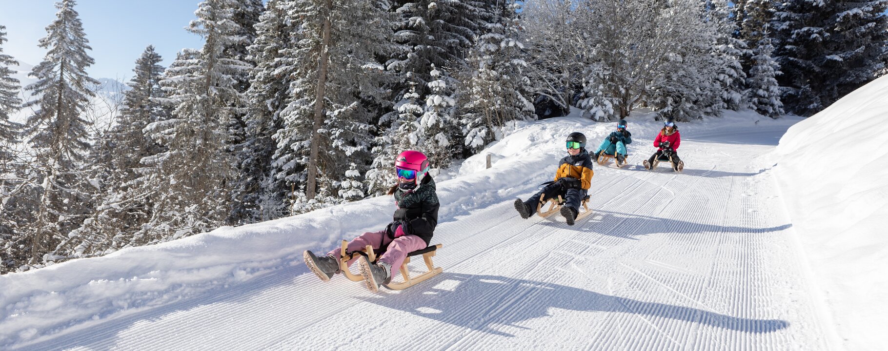 Kinder auf der Winterrodelbahn 